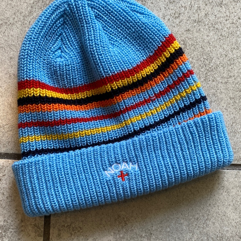 NOAH Adult Light Blue Striped Knit Beanie
